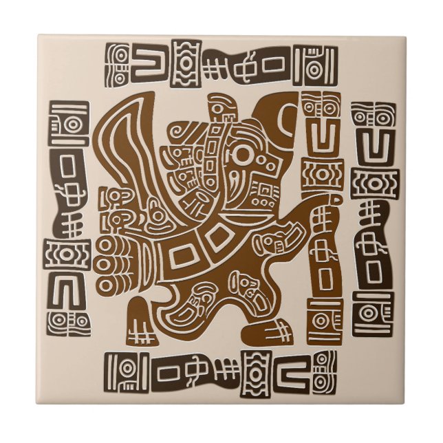 Carreau Aztec Eagle Guerrier Tribal Art antique (Devant)