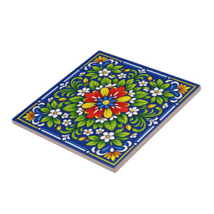 Carreau Azul Flor Grande— Azulejo Méditerranéen