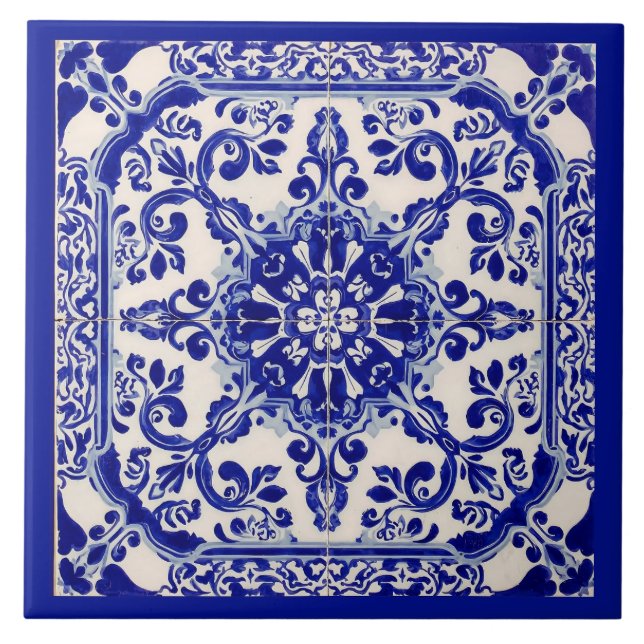 Carreau Azulejo Bleu Bleu Méditerranéen (Devant)