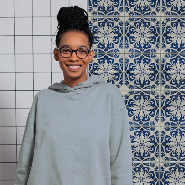 Carreau Azulejo bleu et blanc symétrique floral (Créateur téléchargé)