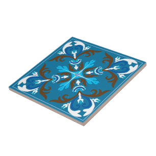 Carreau Azulejo bleu, marron et blanc