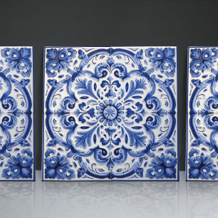 Carreau Azulejo Cerulean portugais mosaïque ornementale