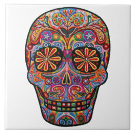 Carreau Azulejo décoré crâne brodé