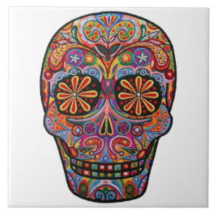 Carreau Azulejo décoré crâne brodé