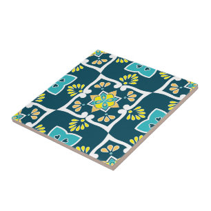 Carreau Azulejos minty et turquoise aux éléments jaunes