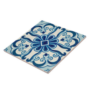 Carreau Azulejos Portugais Bleu motif floral 