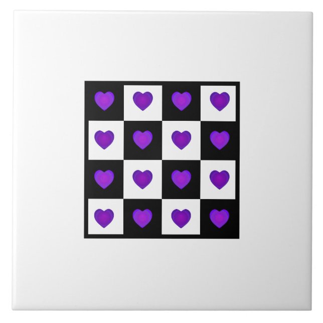 Carreau B&W Purple Hearts Beating Ceramic Tile (Devant)