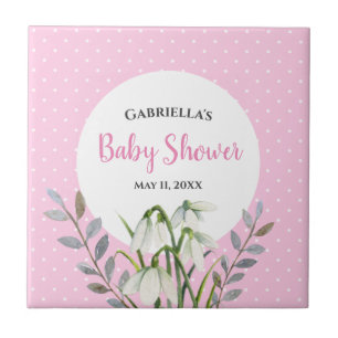 Carreau Baby Shower Gouttes de Neige Blanches Taches Roses