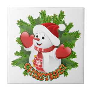 Carreau Baby Snowman avec ornement de flocons de neige en 