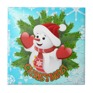 Carreau Baby Snowman avec ornement de flocons de neige en 