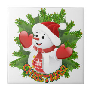 Carreau Baby Snowman avec ornement de flocons de neige en 