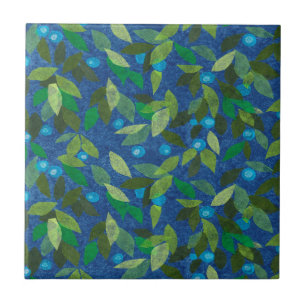 Carreau Baies Bleues Motif Floral Minimal Botanique Simple