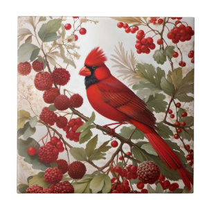 Carreau Baies rouges d'oiseaux du Cardinal Nord