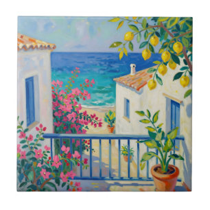 Carreau Balcon Méditerranéen Bougainvillée Vue sur la Mer