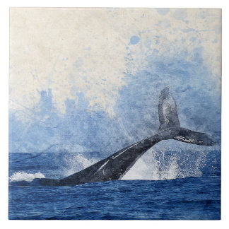 Carreau Baleine bleue éclaboussant dans l'art océanique