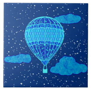 Carreau Ballon à air chaud contre un ciel nocturne dans l