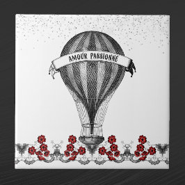 Carreau Ballon à air chaud vintage rouge Floral