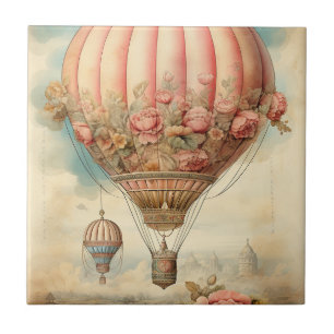 Carreau Ballon à air chaud vintage Steampunk Rose Floral