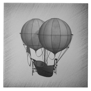 Carreau Ballons à air chaud argentés Steampunk avec bateau