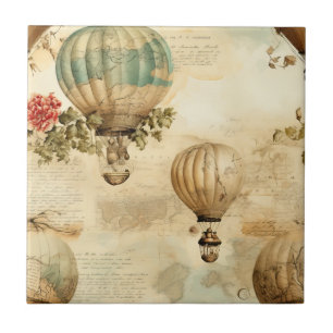 Carreau Balloon vintage à air chaud dans un paysage serein