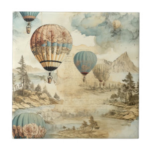 Carreau Balloon vintage à air chaud dans un paysage serein