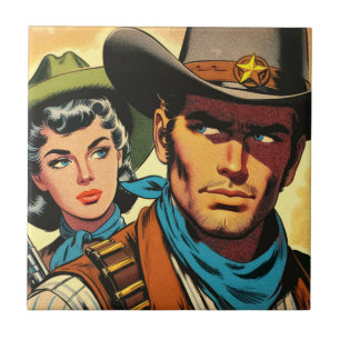 Carreau Bande dessinée rétro Cowboy/Cowgirl