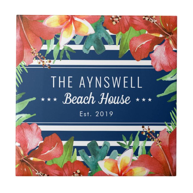 Carreau Bande Nautique Tropical Floral Beach House (Devant)