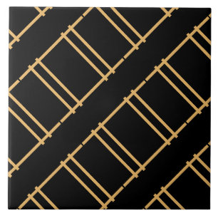 Carreau Bandes Art déco croisées d'or sur Carrelage noir