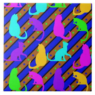 Carreau Bandes de chats colorés et art animal à petits poi