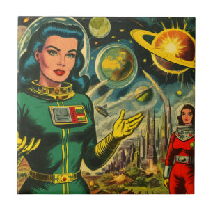 Carreau Bandes dessinées de femme de science-fiction vinta