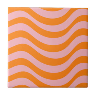 Carreau Bandes ondulées rose orange vif rétro Y2K