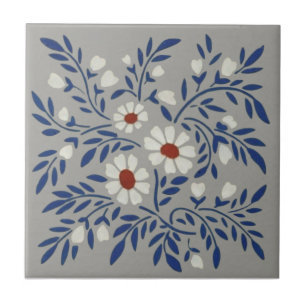 Carreau Barbotine tendue à la floraison grise de Wedgwood 