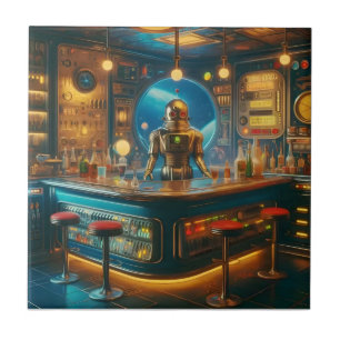 Carreau Barman Robot dans le bar interstellaire de l'ère s