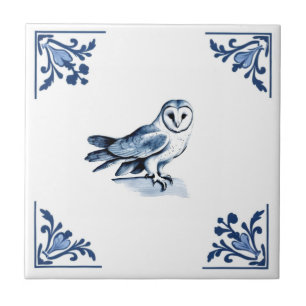 Carreau Barn Owl avec Delft Blue et White Corner bois