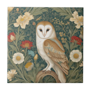 Carreau Barn Owl William Morris style Face gauche Fleurs