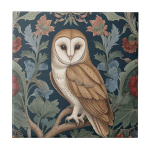 Carreau Barn Owl William Morris style Face gauche Floral