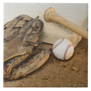 Carreau Base-ball, gant, et batte sur la base