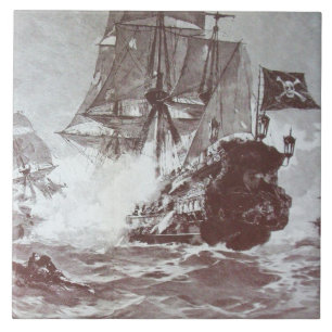 CARREAU BATAILLE DE NAVIRE PIRATE EN NOIR ET BLANC