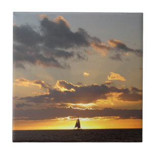 Carreau Bateau à voile au coucher du soleil