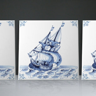 Carreau Bateau à voile Delft Blue Dutch Style Frigate Scho