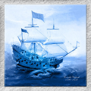 Carreau Bateau à voile hollandais historique Delft Blue Ti