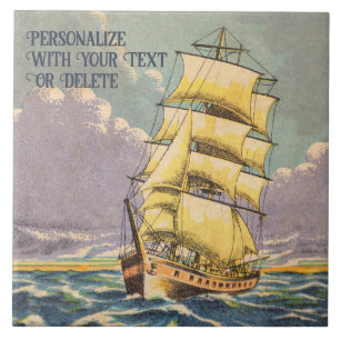 Carreau Bateau à voile rétro Seaman dessin nautique