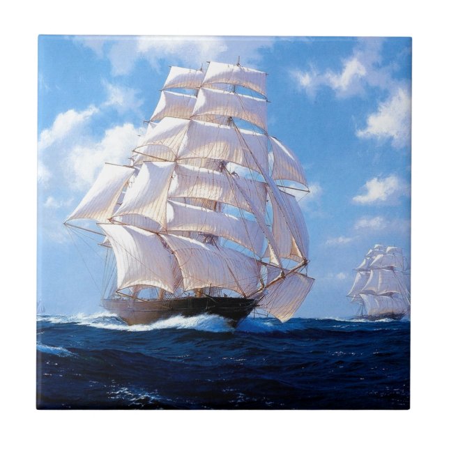 Carreau Bateau calé par carré en mer (Devant)