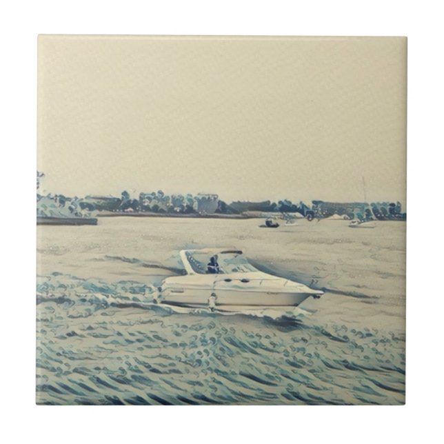 Carreau Bateau sur l'eau tuile en céramique de style vinta (Devant)