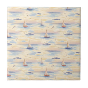 Carreau Bateaux à voile de rêve Motif d'aquarelle océaniqu