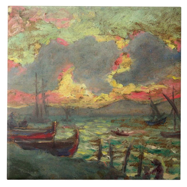 Carreau Bateaux à voile sur le rivage (par Kimon Loghi) (Devant)