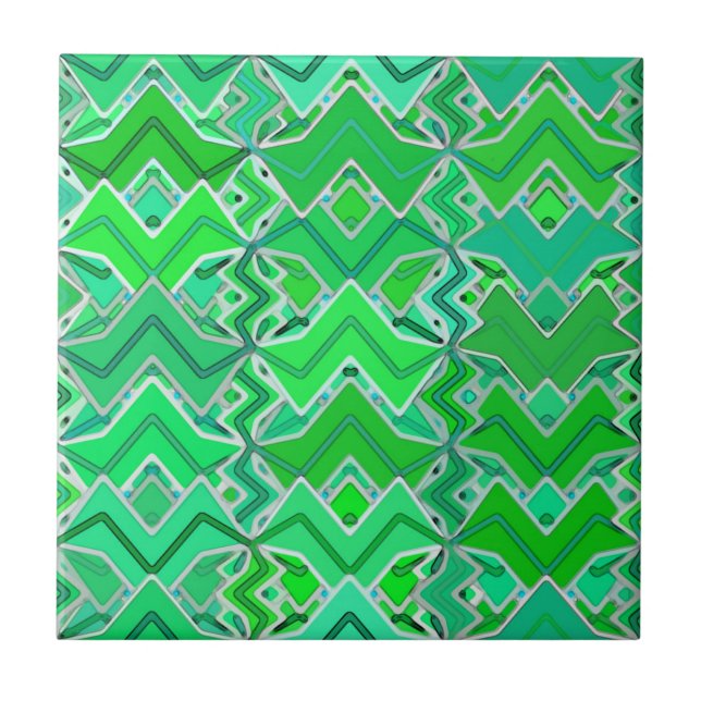 Carreau Batik tribal à Jade Green et Lime Green (Devant)