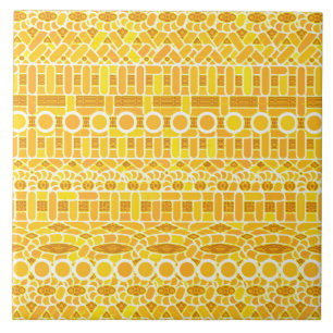 Carreau Batik tribal - or moutarde et orange