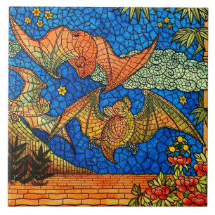 Carreau Bats de fruits en mosaïque de verre tendus et fle