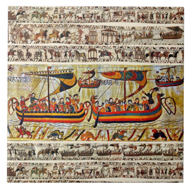 CARREAU BAYEUX TAPESTRY 1066 NAVIRES VIKING (Devant)